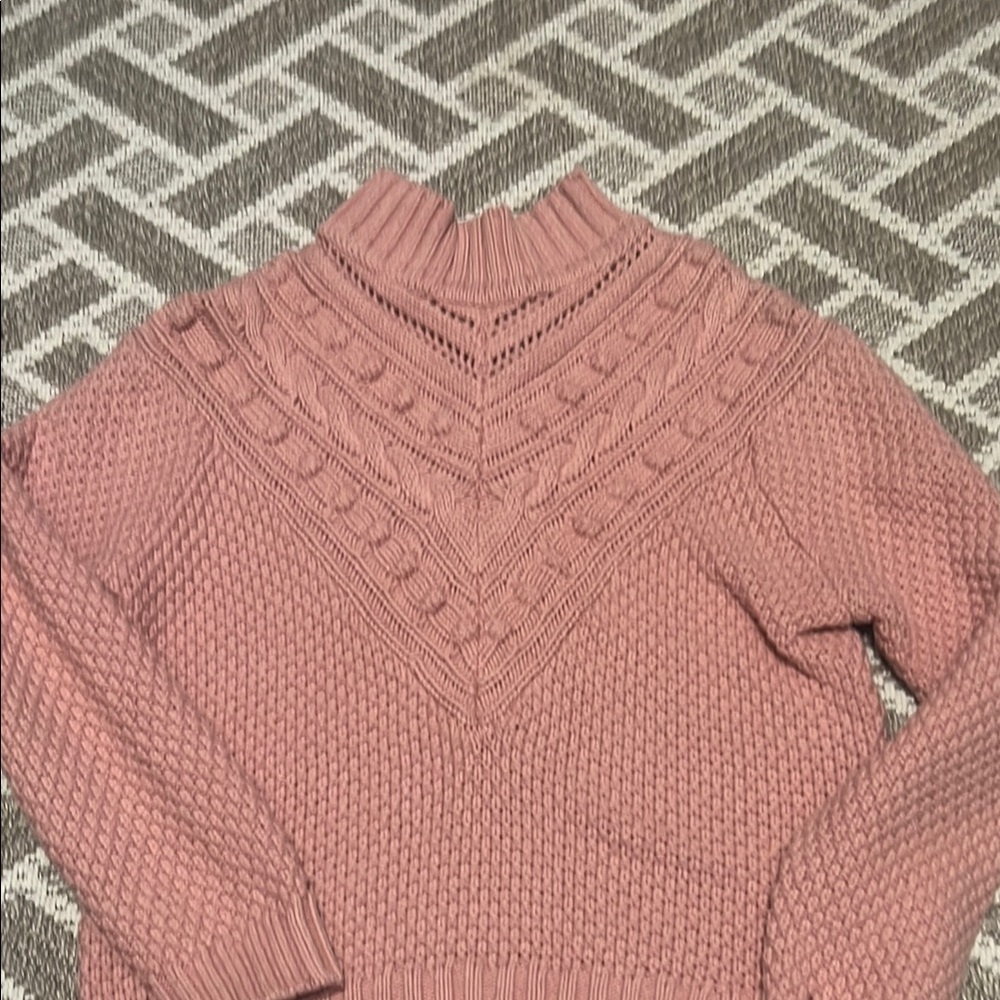 Industry Size Medium Mock Neck Women's Pink Cable Knit Sweater